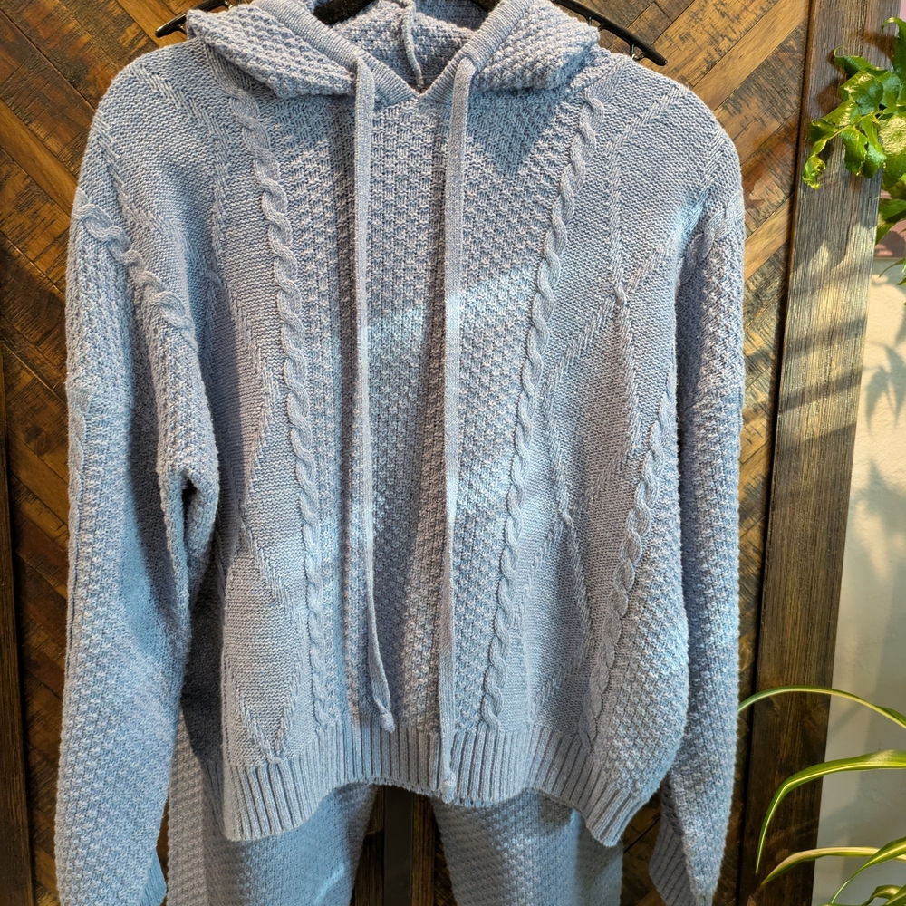 MISSLOOK Light Blue Cable Knit Hoodie Sweater